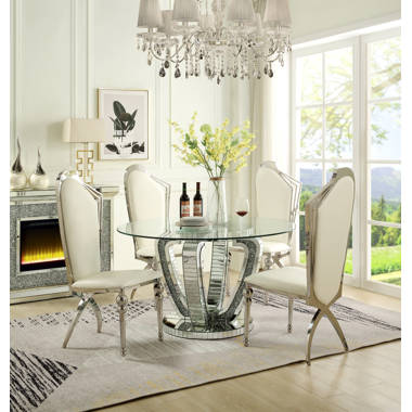 Elegant round glass dining table 2024 set